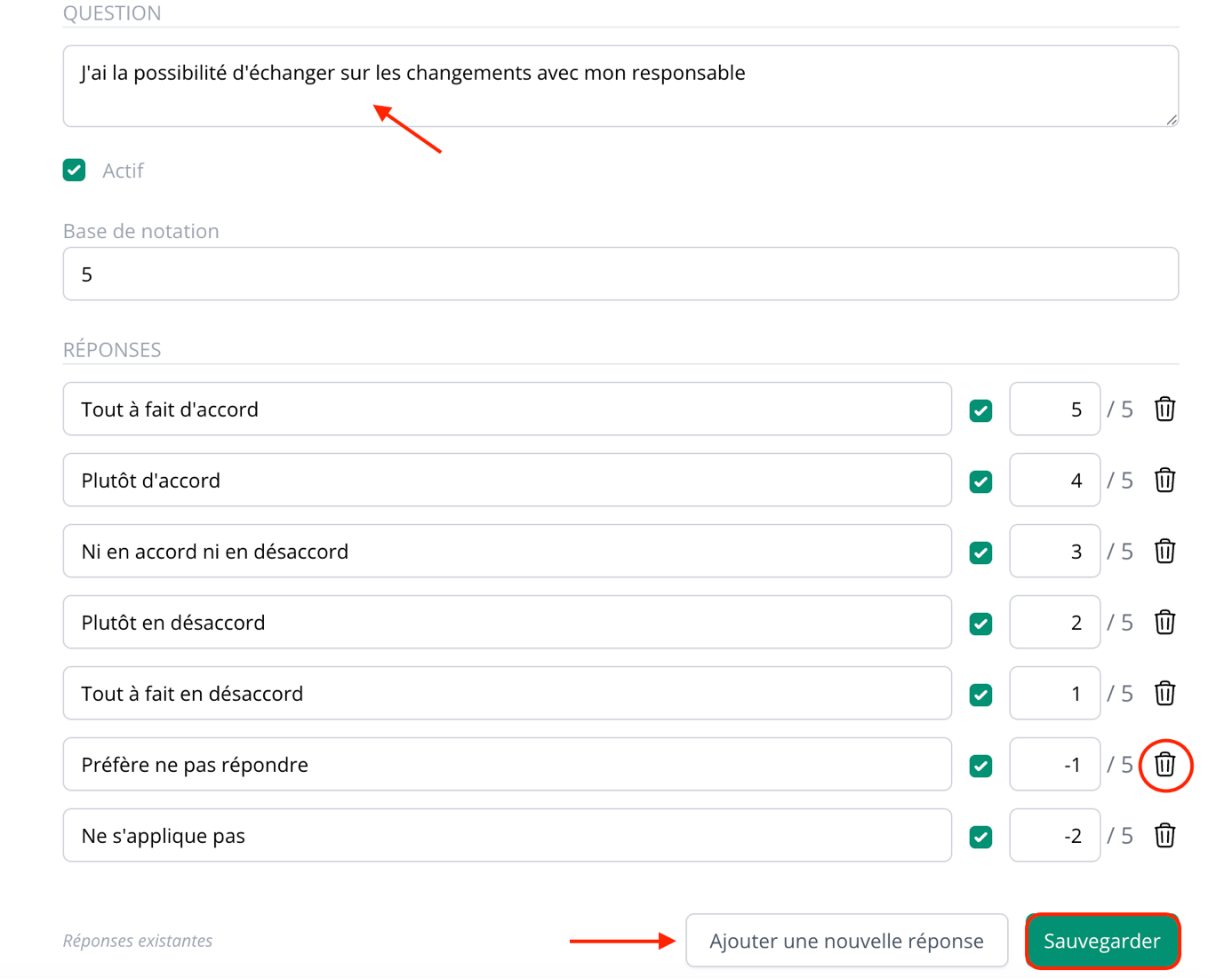 Modifier la question et son échelle