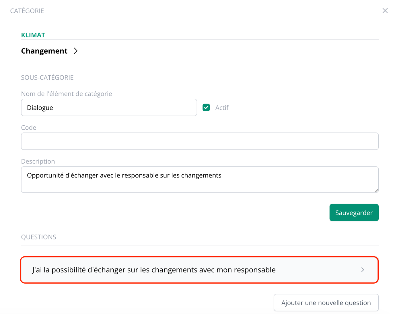 Paramètres questions