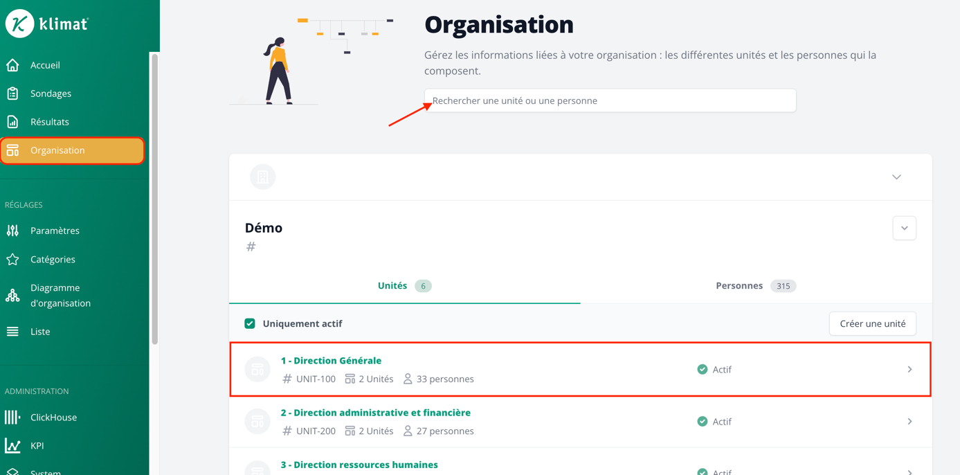 Sélectionner une unité